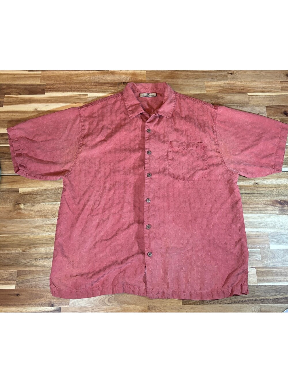 Tommy Bahama Relax Mens XL Coral Pink Jacquard Camp Shirt Button Up (2156)